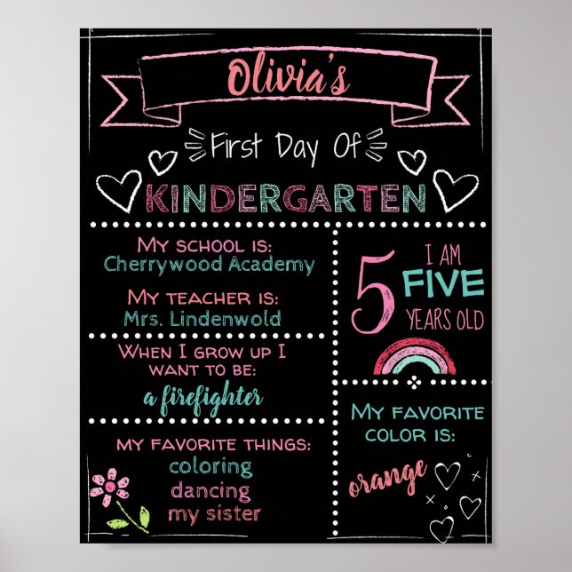 Póster Rótulo de Chalkboard de primer día del personaliza (Frente)