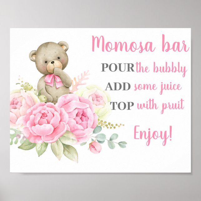 Póster Rótulo de Chica de Baby Shower Bear Momosa (Frente)