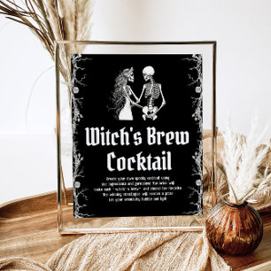 Póster Rótulo de cócteles de la bruja de Halloween Skelet