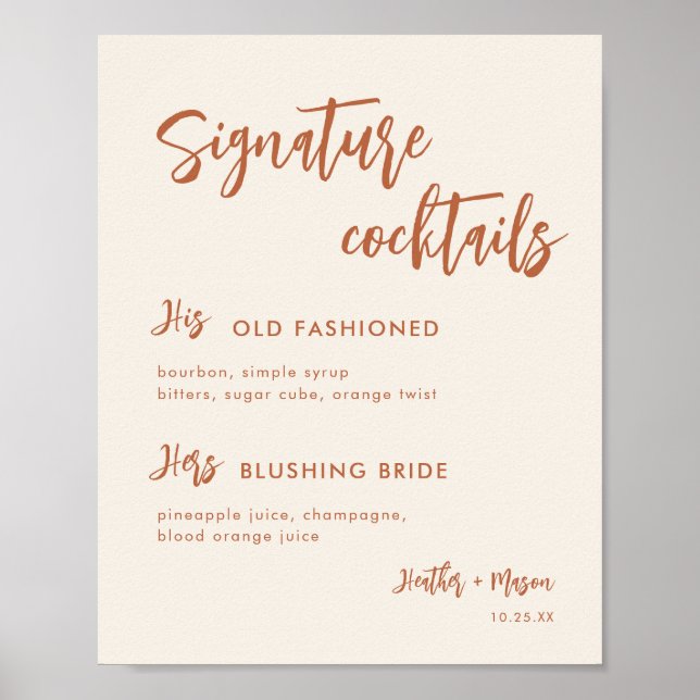 Póster Rótulo de cócteles de la firma del Boda del Desier (Frente)