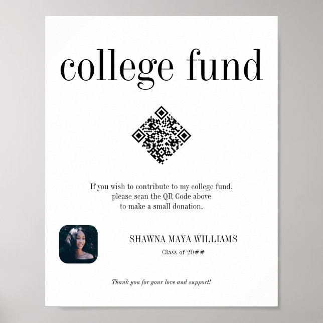 Póster Rótulo de código QR de donación de fondos universi (Frente)