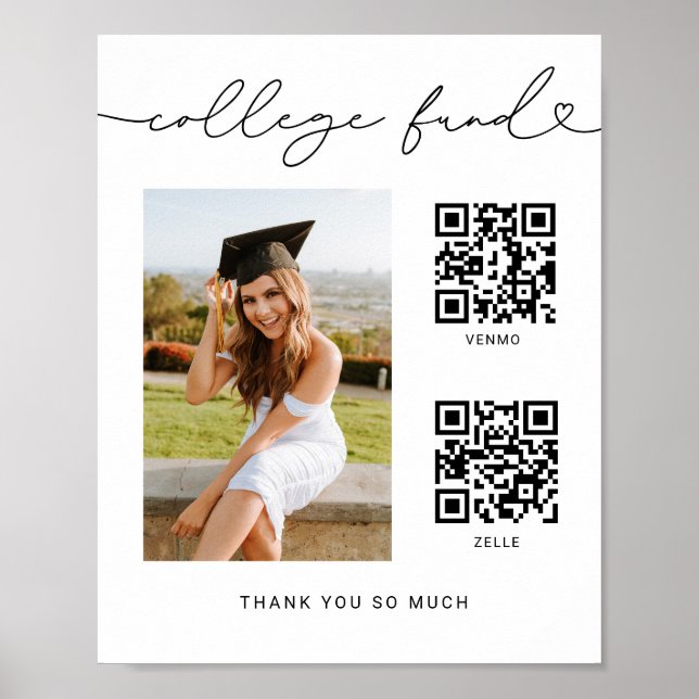 Póster Rótulo de código QR de foto de graduación de Colle (Frente)