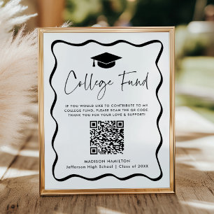 Póster Rótulo de código QR para graduación del fondo Blac