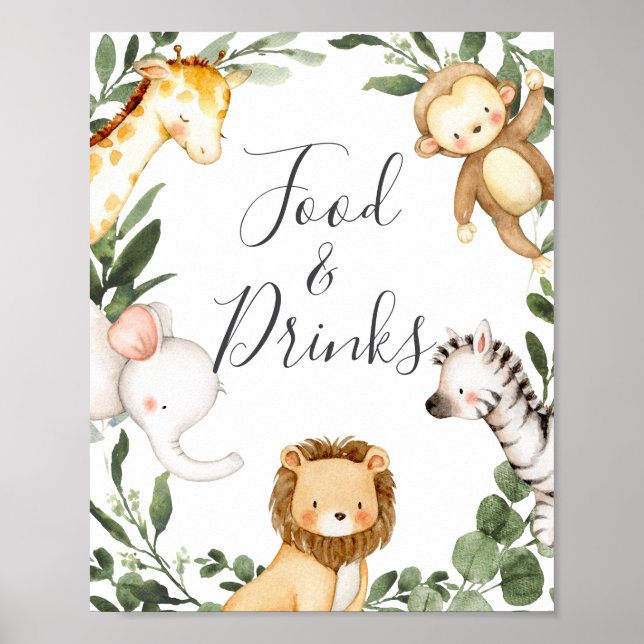 Póster Rótulo de comida y bebida de animales de Safari Ba (Frente)