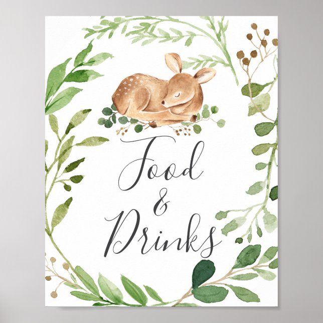 Póster Rótulo de comida y bebida de Baby Shower Deer (Frente)