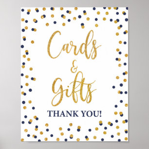 Póster Rótulo de Confetti Purpurina de Oro y de la Marina