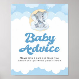 Póster Rótulo de consejo Elefante Azul Poster Baby Shower