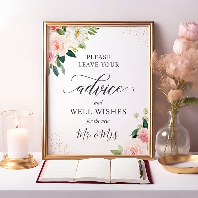 Póster Rótulo de consejos florales rosados y buenos deseo (Subido por el creador)