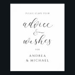 Póster Rótulo de consejos para los deseos de una boda ele<br><div class="desc">Este elegante cartel de boda "Consejos y deseos" es la incorporación perfecta a cualquier recepción nupcial. Diseñado con un impresionante texto que exuda elegancia y sofisticación, este letrero captará la atención de sus invitados y los invitará a compartir sus más sentidos consejos y deseos con la feliz pareja. Este elegante...</div>