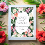 Póster Rótulo de consejos y deseos florales tropicales<br><div class="desc">Consejos florales tropicales y Rótulo. Vea la colección completa aquí: https://www.zazzle.com/collections/watercolor_tropical_flowers_and_leaves-119671500108864210</div>
