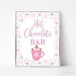 Póster Rótulo de copos de nieve rosados en el bar de choc