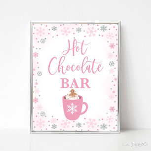 Póster Rótulo de copos de nieve rosados en el bar de choc