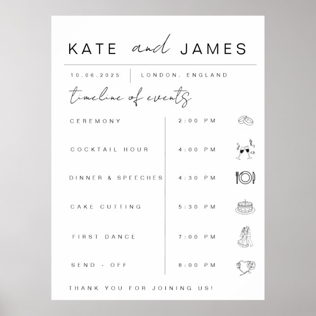 Póster Rótulo de cronología de eventos de orden Boda mode (Frente)