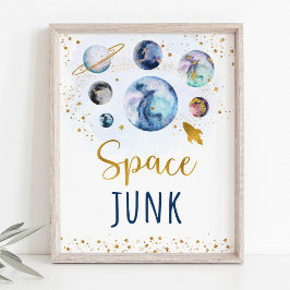 Póster Rótulo de cumpleaños Blue Gold de Space Junk Galax