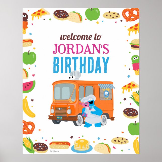 Póster Rótulo de cumpleaños de Barrio Sésamo Foodie Truck (Frente)