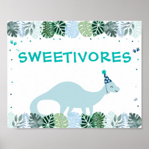 Póster Rótulo de cumpleaños de Blue Dinosaur Safari Sweet