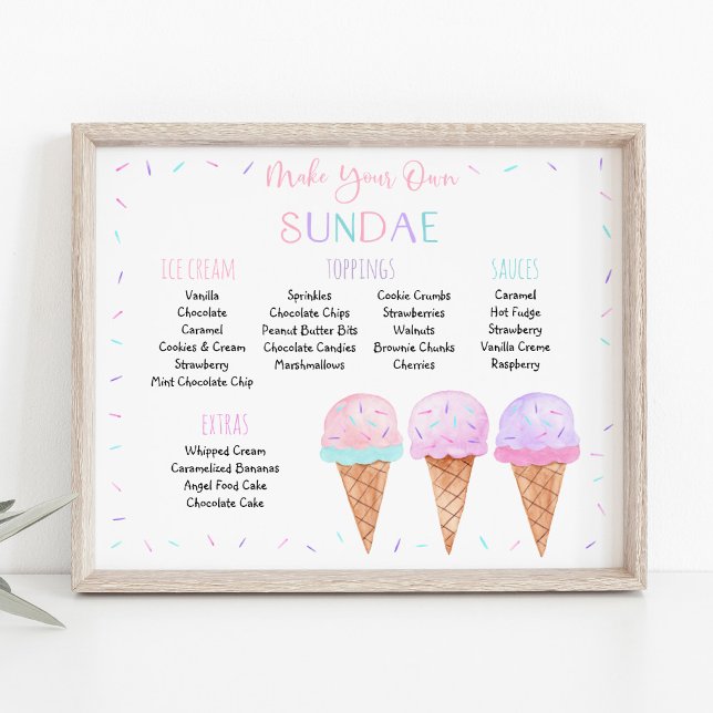 Póster Rótulo de cumpleaños de Crema de Hielo Rosa Editab (Subido por el creador)