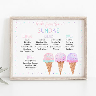 Póster Rótulo de cumpleaños de Crema de Hielo Rosa Editab