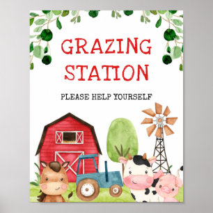 Póster Rótulo de cumpleaños de la granja Red Barn Blue Tr