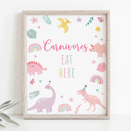 Póster Rótulo de cumpleaños de Pink Boho Dinosaur Carnivo