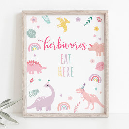 Póster Rótulo de cumpleaños de Pink Boho Dinosaur Herbivo