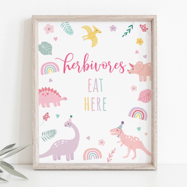 Póster Rótulo de cumpleaños de Pink Boho Dinosaur Herbivo (Subido por el creador)