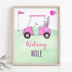 Póster Rótulo de cumpleaños del Agujero de Golf Rosa