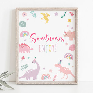 Póster Rótulo de cumpleaños del Boho Rosa Dinosaur Sweeti
