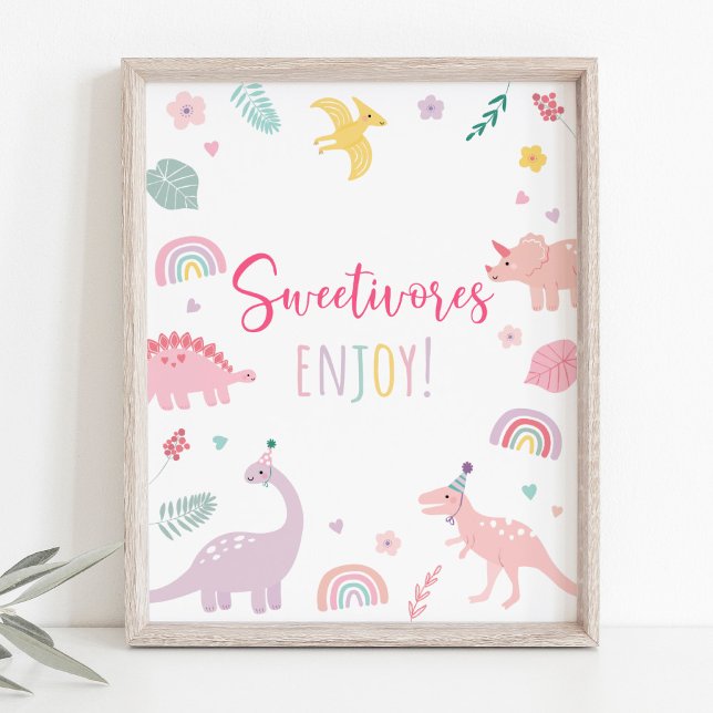 Póster Rótulo de cumpleaños del Boho Rosa Dinosaur Sweeti (Subido por el creador)
