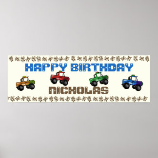 Póster Rótulo de cumpleaños del camión de cuatro ruedas