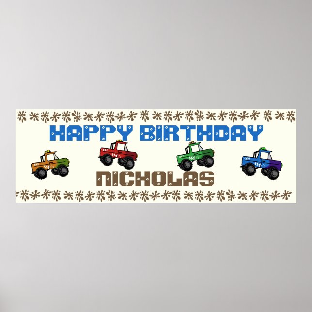 Póster Rótulo de cumpleaños del camión de cuatro ruedas (Frente)