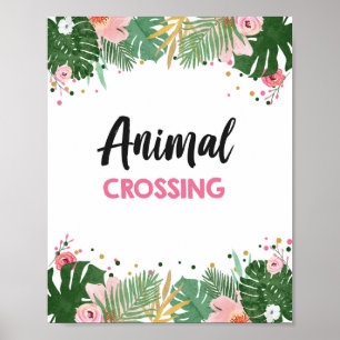 Póster Rótulo de cumpleaños del Chica Safari tropical que