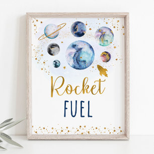 Póster Rótulo de cumpleaños del espacio Rocket Fuel Blue