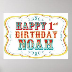 Póster Rótulo de cumpleaños feliz o Fiesta de circo Noah