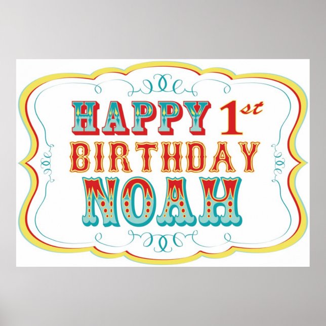 Póster Rótulo de cumpleaños feliz o Fiesta de circo Noah (Frente)