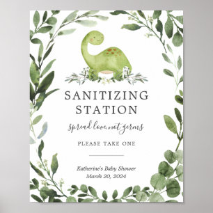 Póster Rótulo de Dinosaur Baby Shower Sanitization Statio