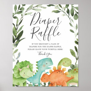 Póster Rótulo de dinosaurios Baby Shower Diaper Raffle