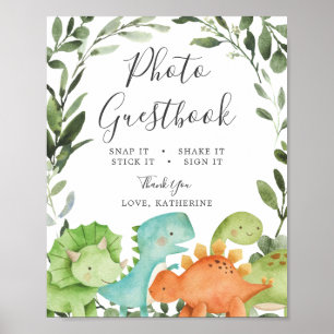 Póster Rótulo de Dinosaurios Baby Shower Photo Guestbook
