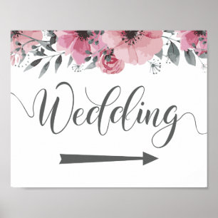 Póster Rótulo de dirección boda Flecha derecha