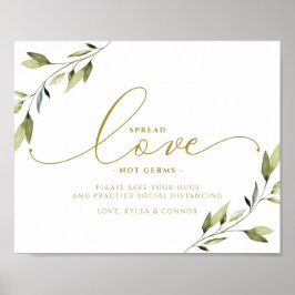 Póster Rótulo de distanciamiento social Verde etéreo y or