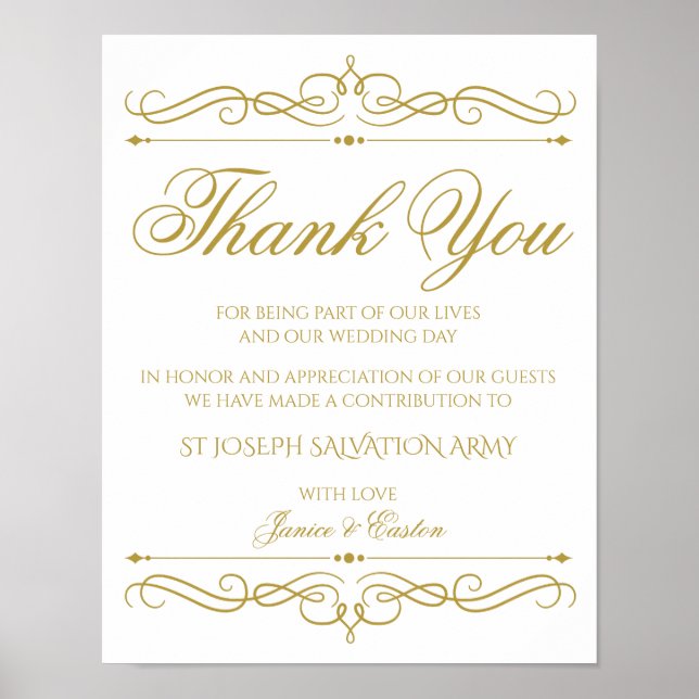 Póster Rótulo de donación de bodas | Caligrafía de giro d (Frente)