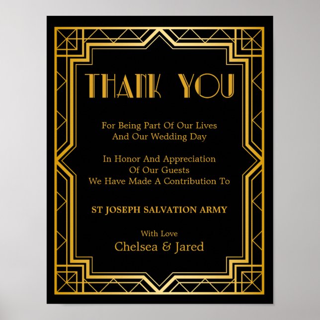 Póster Rótulo de donación de bodas | Gatsby Art Deco (Frente)