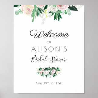 Póster Rótulo de ducha de color azul floral verde blanco 