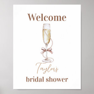 Póster Rótulo de ducha de la novia Champagne y Pearls