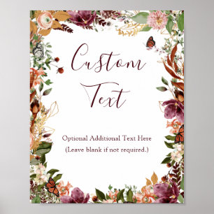 Póster Rótulo de ducha de novia botánica de otoño