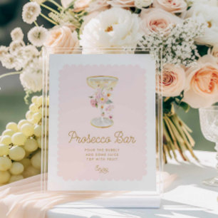 Póster Rótulo de ducha de novia con bar rosado Prosecco