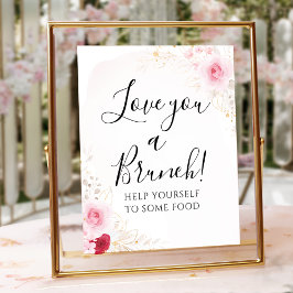 Póster Rótulo de ducha de novia con flores rosadas