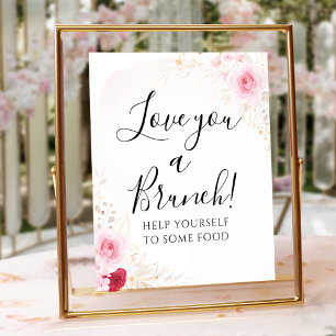 Póster Rótulo de ducha de novia con flores rosadas