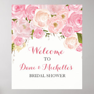 Póster Rótulo de ducha de novia con flores rosas