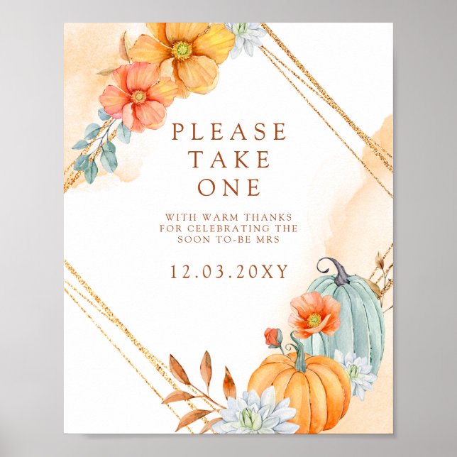Póster Rótulo de ducha de novia de calabazas rusticas pre (Frente)